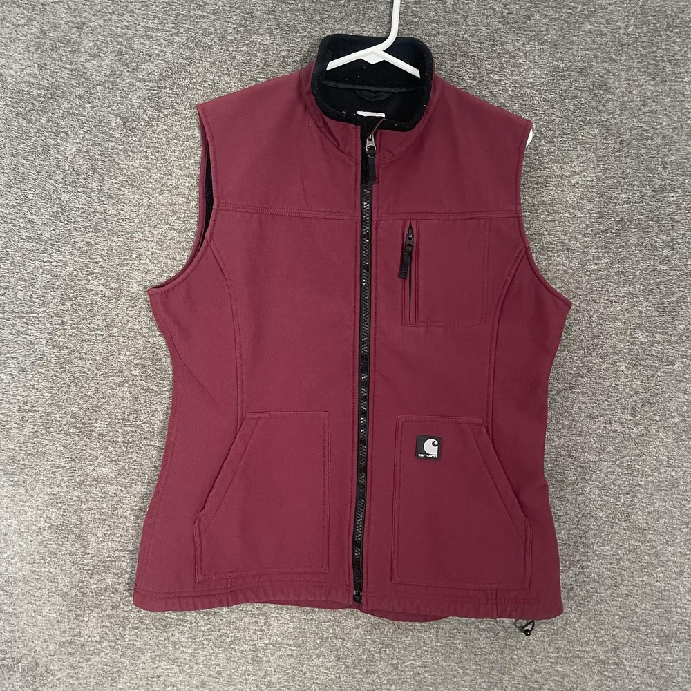 Carhartt Vest Womens Large Red Softshell Nylon Full Zip Insulated Warm Workwear